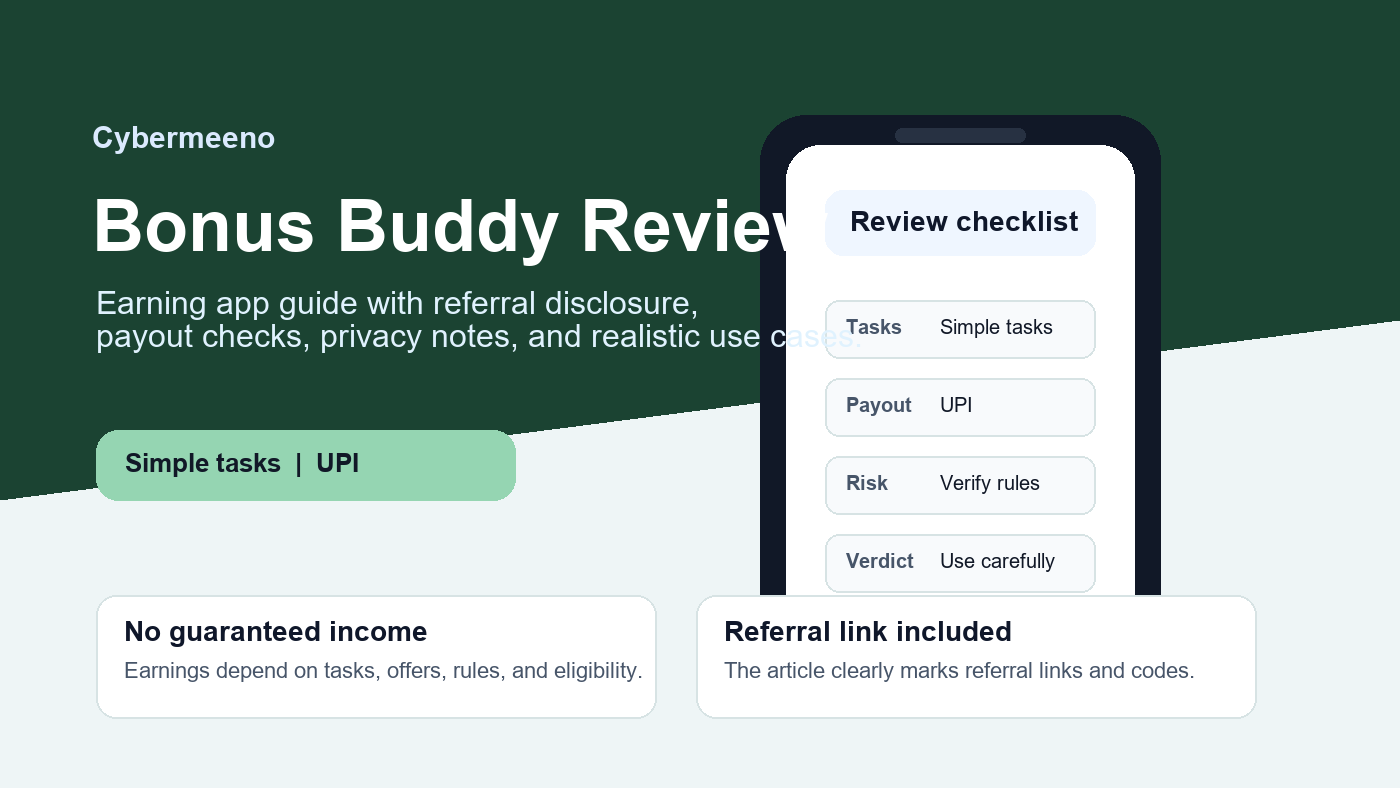 Bonus Buddy earning app review checklist graphic