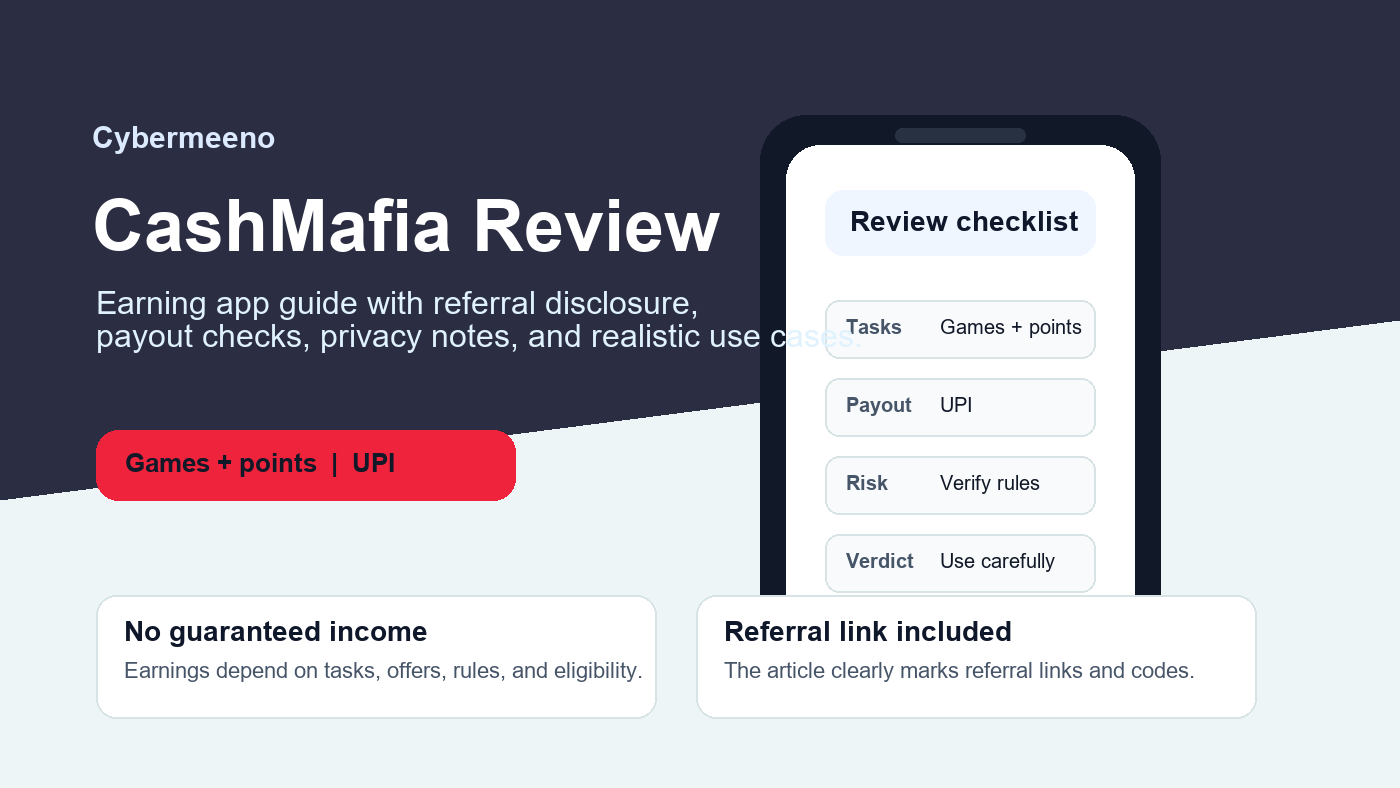 CashMafia earning app review checklist graphic