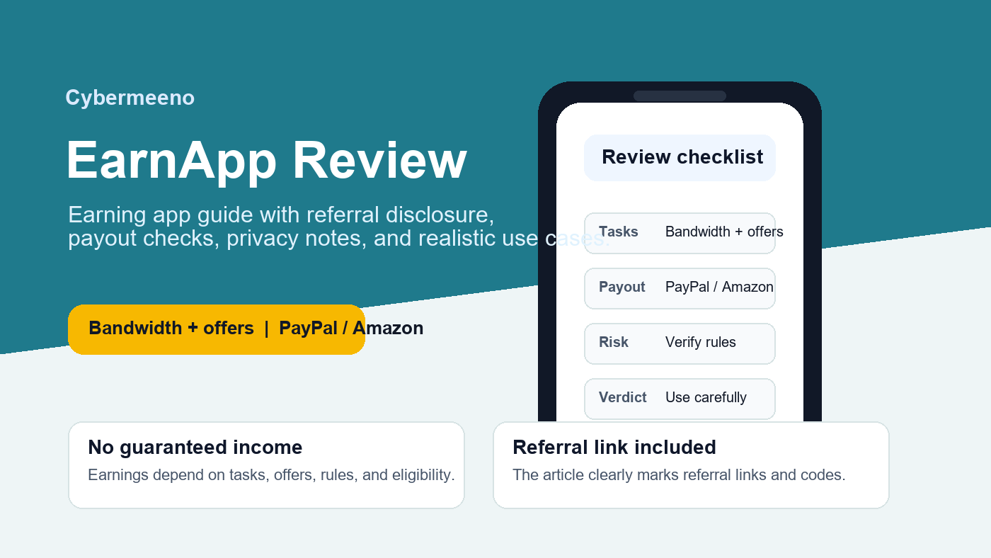 EarnApp earning app review checklist graphic