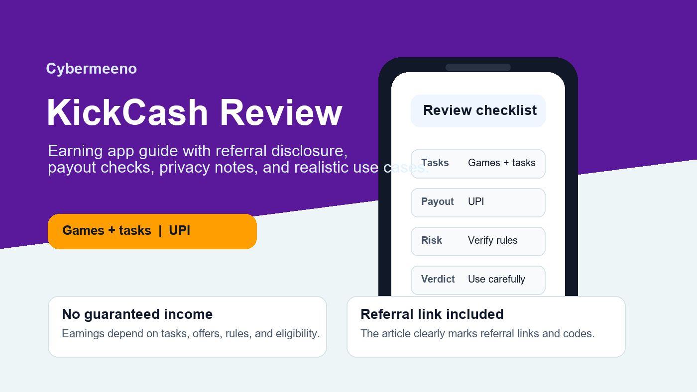 KickCash earning app review checklist graphic