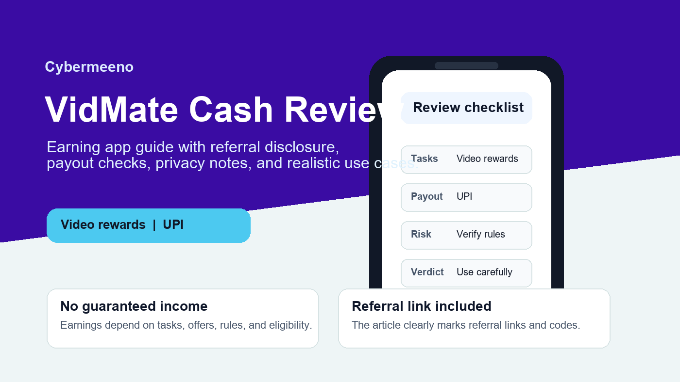 VidMate Cash earning app review checklist graphic